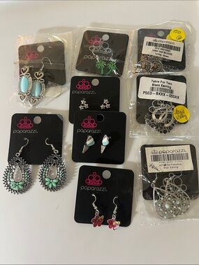 Assortment of Nine Pair of Paparazzi Silver Earrings Women Jewelry Many Styles
